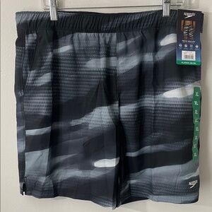Speedo Tech Volley Swim Shorts, Dark Gray Size L UPF 50+ L Liner, 3 Pockets. /Z5